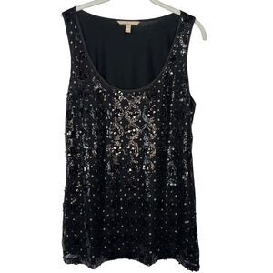 Banana Republic Black Sequined Polka Dot Tank Top Womens Medium Knit Stretch